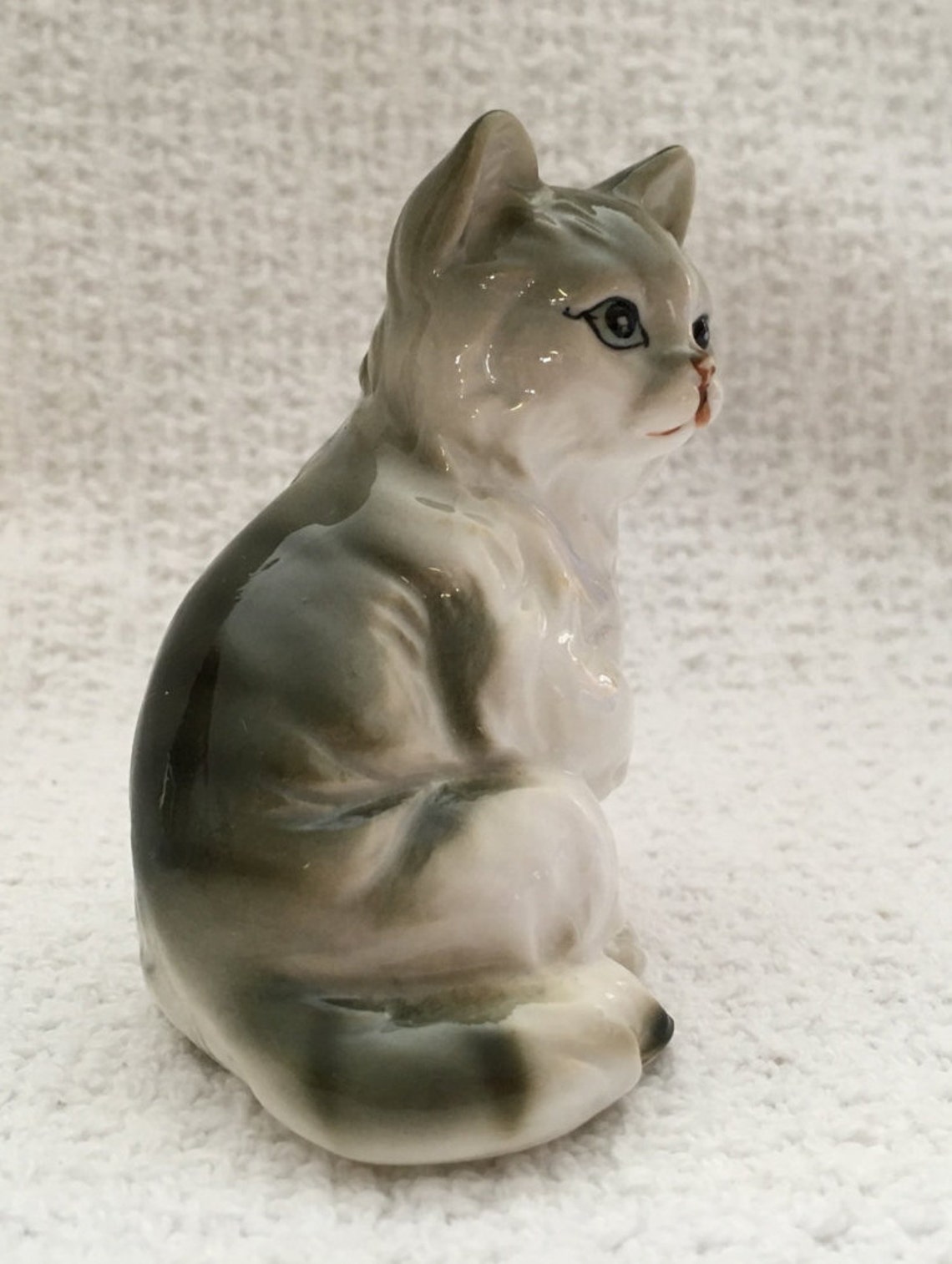 Gray Tabby Cat Porcelain Figurine Grey Cat Figurine Kitty | Etsy