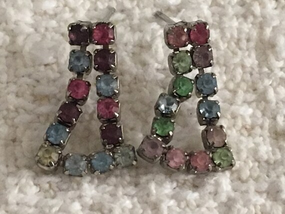 Rainbow Rhinestone Dangle Drop Earrings: Silver T… - image 4