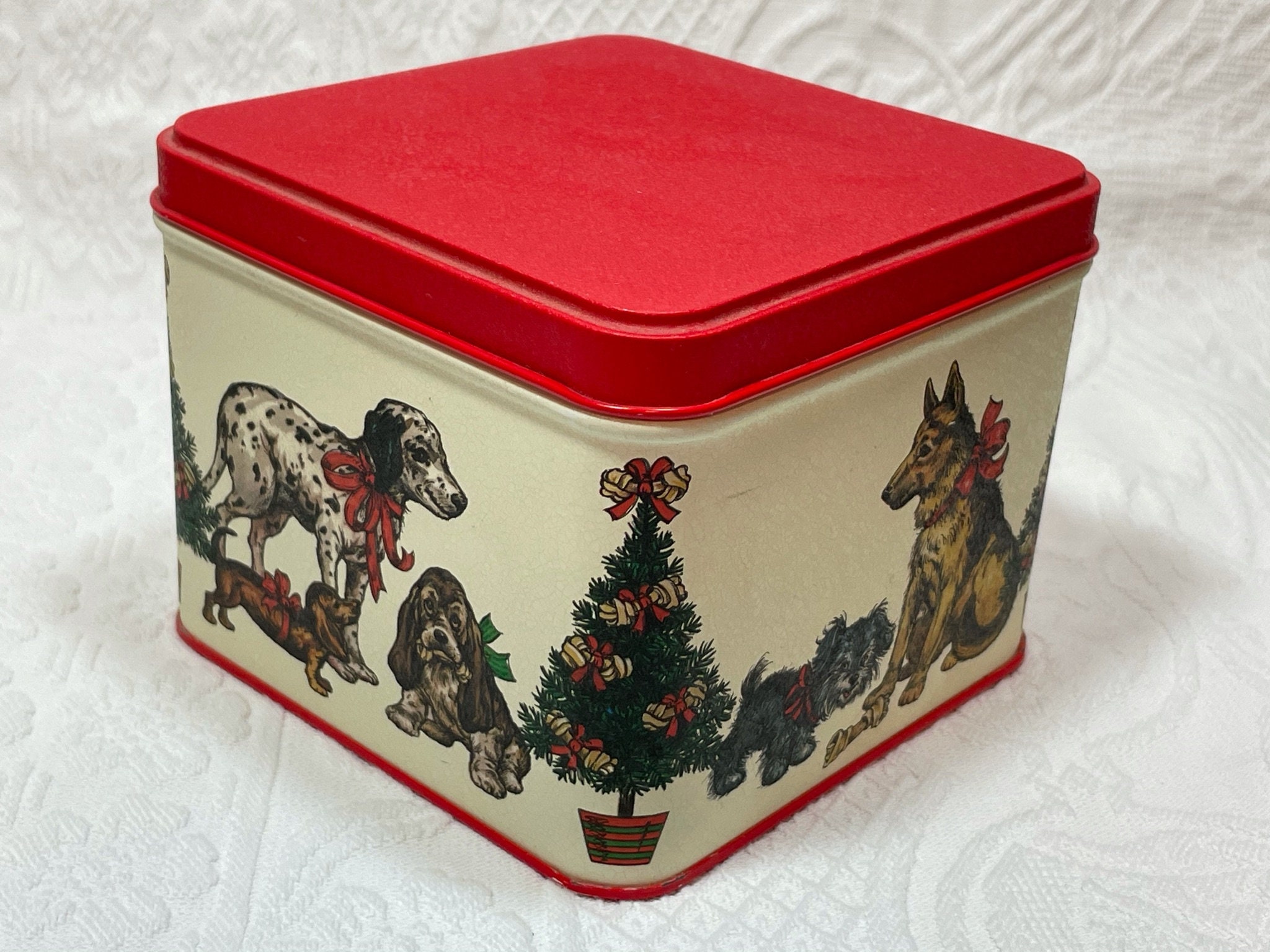 Potpourri Press Christmas Dog Tin with a Red Lid Decorative Etsy