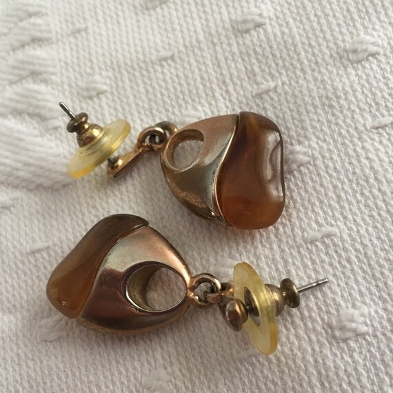Tortoise Shell Dangle Earrings: Gold Tone Modern … - image 2