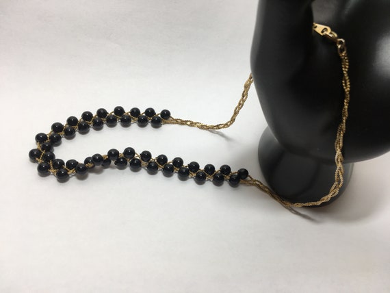 Gold Tone Chain with Woven Black Beads Choker Nec… - image 9