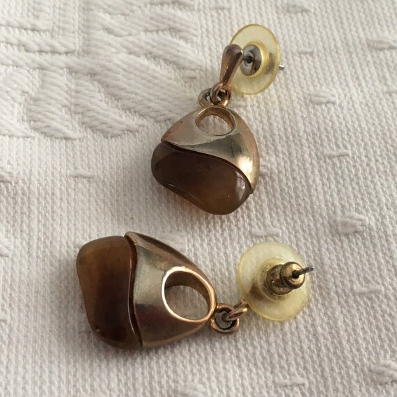 Tortoise Shell Dangle Earrings: Gold Tone Modern … - image 6