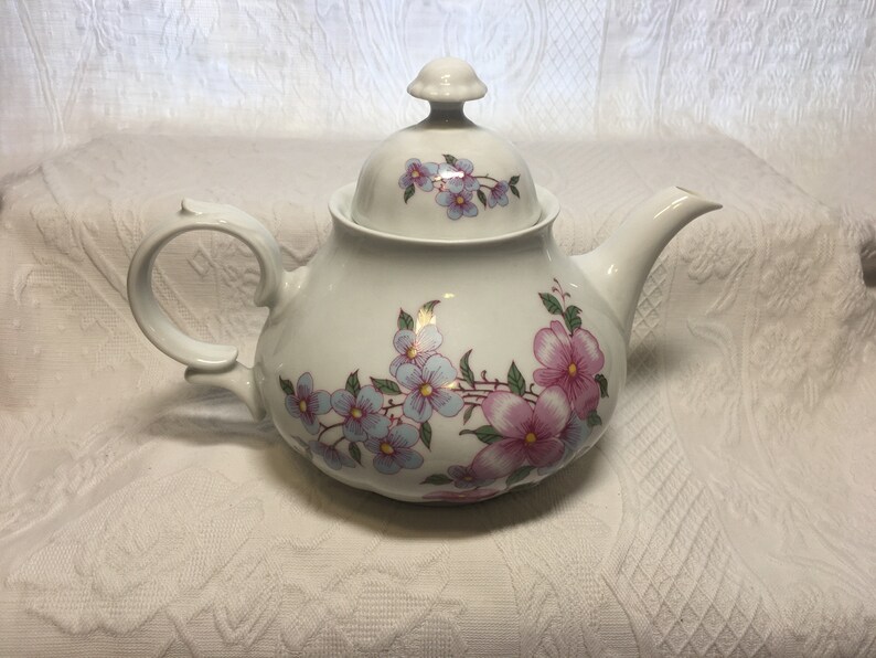 Wunsiedel Porcelain Floral Teapot Pink Lavender Blue Flowers Etsy