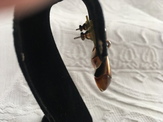 Tortoise Shell Dangle Earrings: Gold Tone Modern … - image 8