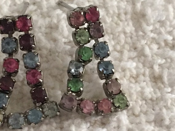 Rainbow Rhinestone Dangle Drop Earrings: Silver T… - image 6