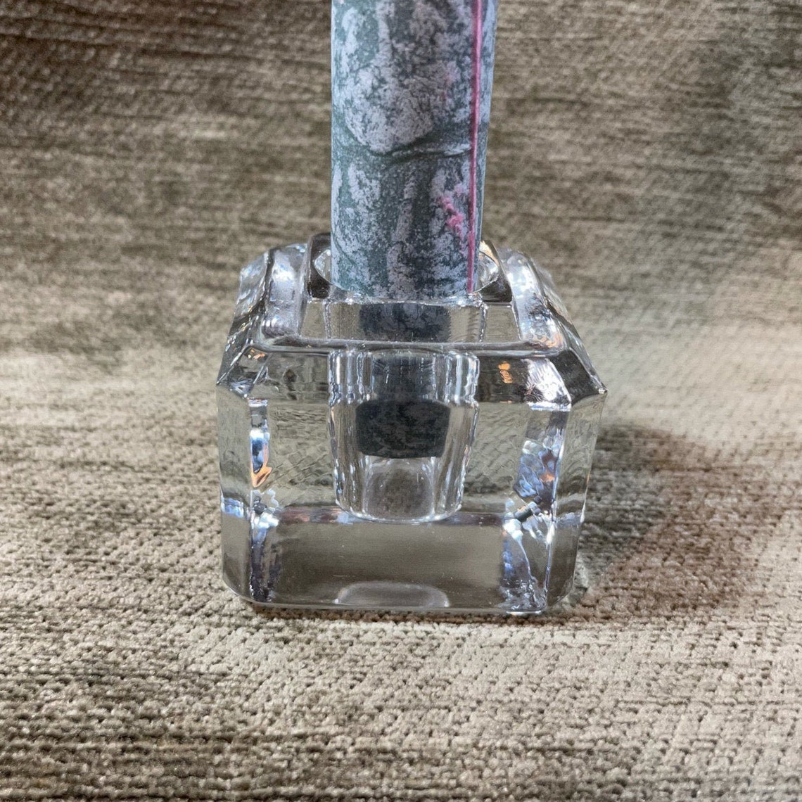 Crystal Clear Glass Square Candle Holder Takes 7/8 Taper Etsy