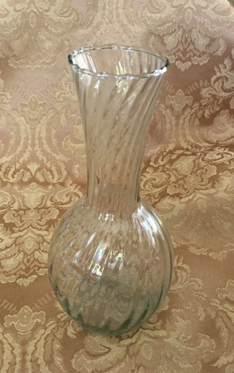 Swirled Clear Glass Vase Hand Blown Glass Rippled Rim Etsy
