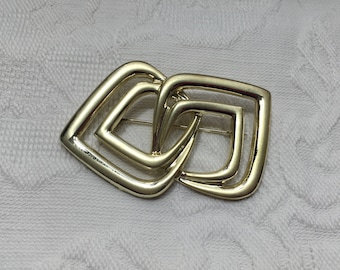 Gold Tone Entwined Geometric Design Brooch, Modernistic Brooch, Avant Garde Pin, Rollover Clasp, Vintage Goldtone Pin, 2 3/4" x 1 3/4"