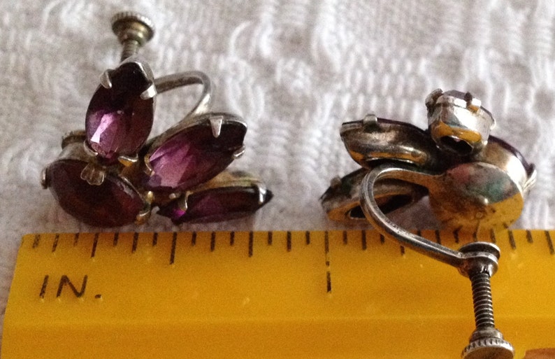 Art Deco 1930s 1940s Amethyst Earrings Sterling Silver Amethyst Screw Back Earrings Sterling Amethyst Earrings Screw Back