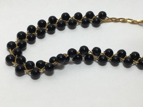 Gold Tone Chain with Woven Black Beads Choker Nec… - image 10