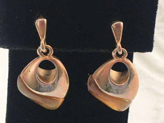 Tortoise Shell Dangle Earrings: Gold Tone Modern … - image 7