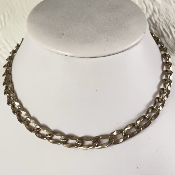 Coro Gold Tone Large Link Chain Choker Necklace, MidCentury Coro Pegasus, Foldover Clasp, 15.5” Long 3/8” Wide,