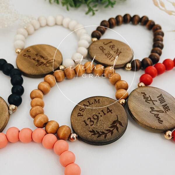 Personalized Bracelet | Custom Wooden Bracelet | Personalized One Little Word Bracelet | Encouragement Bracelet | Love Bracelet | Bead Disc