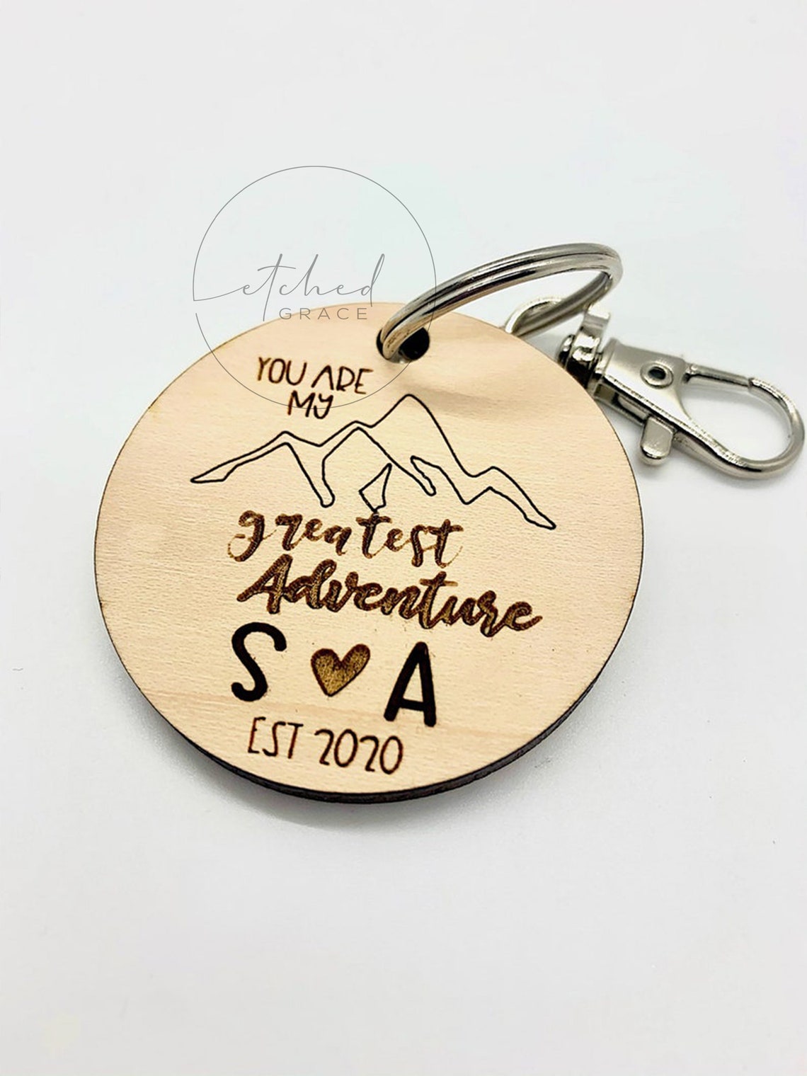 Wooden Engraved Keychain Valentines Day Gift Couples Etsy