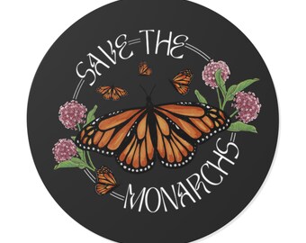 Save The Monarch Butterfly Round Vinyl Sticker in Black