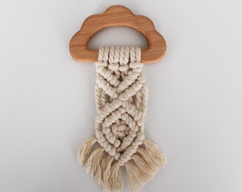 Makramee Wolke Baby Aktivitätsspielzeug, Holzring, Bio Naturholz, Boho Baby Aktivitätsspielzeug, Strumpf Stuffer, Muttertagsgeschenk