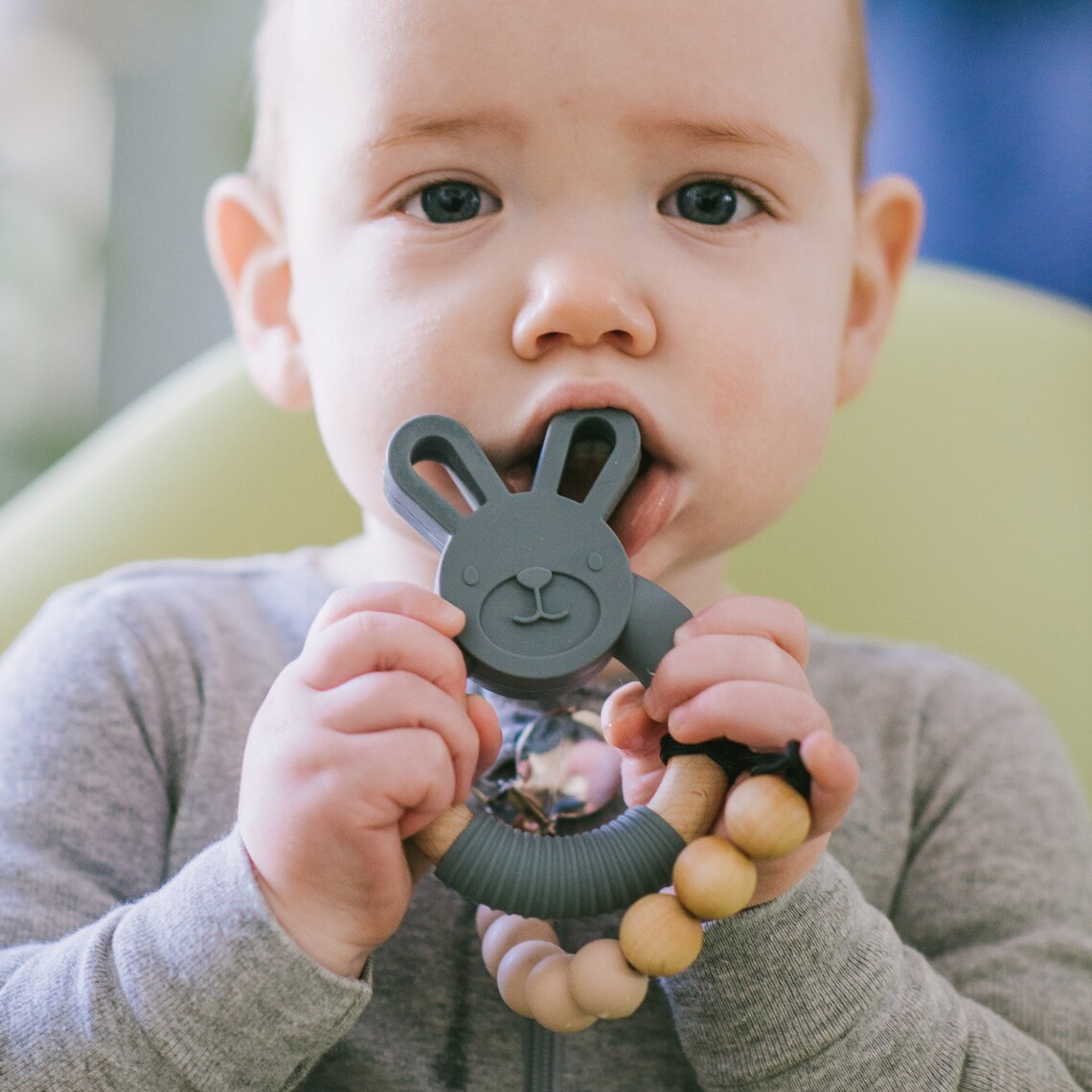 Bunny Teether Easter Wooden Teething Ring Silicone Teether Etsy