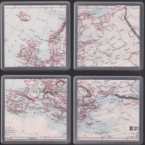 Untersetzer 4er Set Europa Vintage Landkarte 1887 Untersetzer Untersetzer Set retro Geschenk Leinwand Druck retro Geschenk