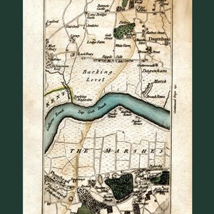 Carte John Cary 1790 Dagenham, Barking, Plumstead Essex Impression photo A4