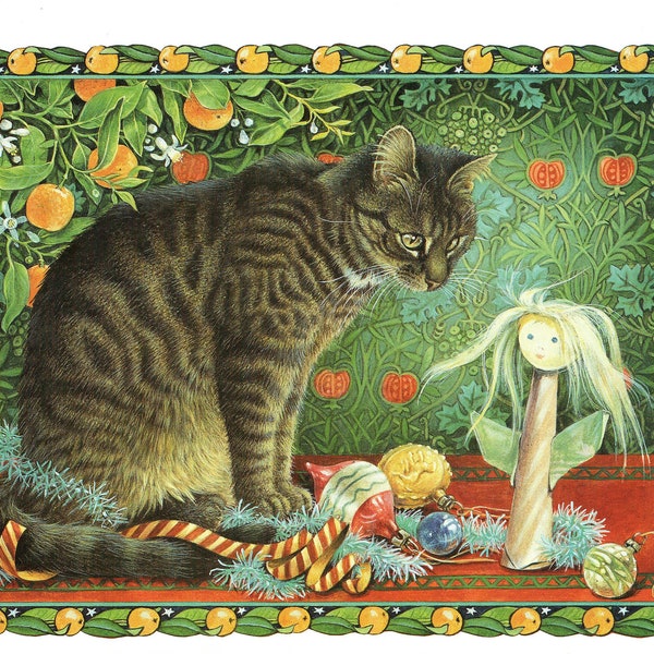 Lesley Anne Ivory Cat Kunstdruck. Engel haben wir in der Höhe gehört. "Katzen und Weihnachtslieder" Vintage Buch Teller 1995