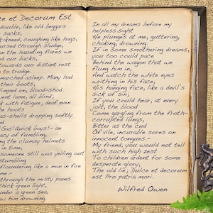 Wilfred Owen "Dulce et Decorum Est" Poesia della prima guerra mondiale Stampa artistica su carta telata A5 / A4