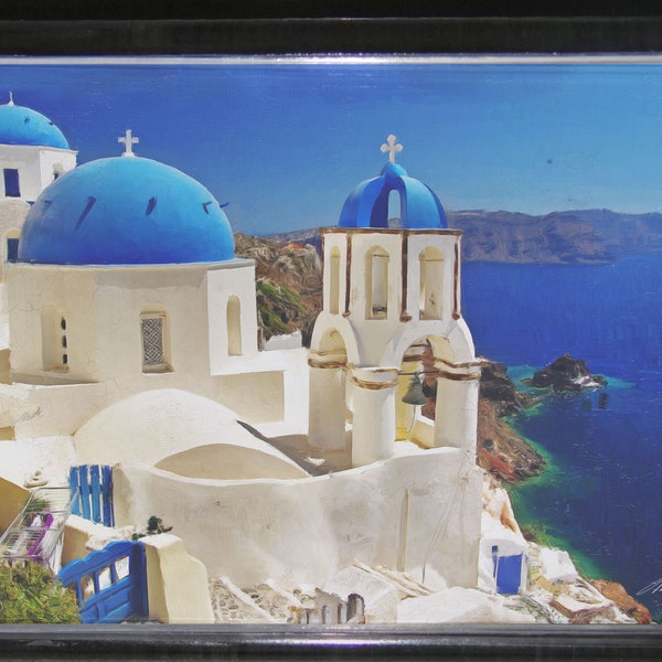 Kühlschrankmagnet Santorini griechische Inseln Gemälde Ansicht 4 handgefertigte Acryl retro