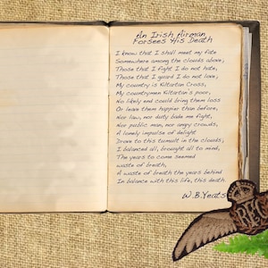 W.B.Yeats "Un aviatore irlandese prevede la sua morte" Poesia sulla prima guerra mondiale Stampa artistica su carta telata A5 / A4