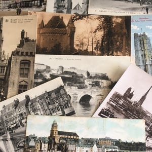 10 starych pocztówek Francja i Belgia, mix sepii, czerni i bieli, kolor, kolekcjonowanie, efemerydy, dzienniki śmieci, projekty rzemieślnicze, wysłane/niewysłane
