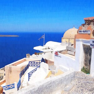 Oia Santorini  View 3  Canvas paper A3 print Greek Islands paintings