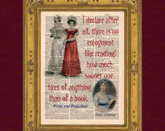 Pride & Prejudice Quote "Reading Books" Art Print: 1903 Dictionary Page