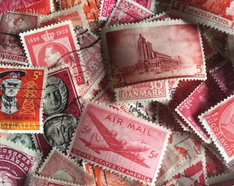 50 Assorted Red Vintage Stamps: Worldwide Collectibles
