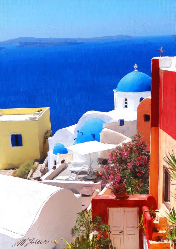 Oia Santorini View 2 Leinwand Papier A3 Drucken Griechischen Etsy