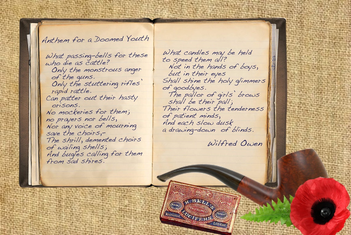 Wilfred Owen anthem for Doomed Youth First World War Poem A5 / A4