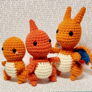 Evoluzione del fuoco: Charmander, Charmeleon e Charizard Peluche Chibi Pokemon Amigurumi all'uncinetto