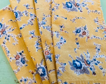 FRENCH PROVENCAL Yellow blue Floral cotton  Set of 4 NAPKINS
