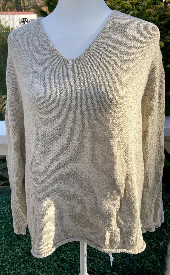 J JILL khaki cotton v-neck sweater sz L