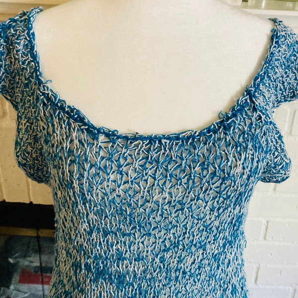 Deconstructed FREE PEOPLE Blue &green  Crochet cover up /dress size L