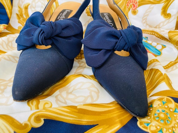 Vintage Navy blue Silk Tie Slingback pumps shoes - image 1