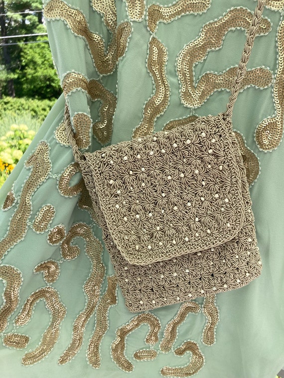 Mint Green Chiffon Beaded  short Tunic Dress - image 5