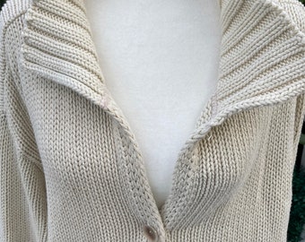 Pure Jill J.Jill Green Chunky Knit 3/4 Sleeve Large Sweater Wool Blend