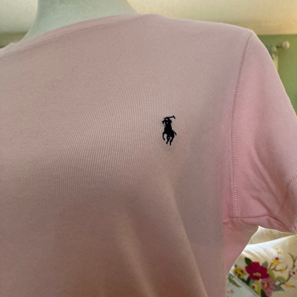 vintage Ralph Lauren pink short sleeve navy polo pony shirt sz.xl