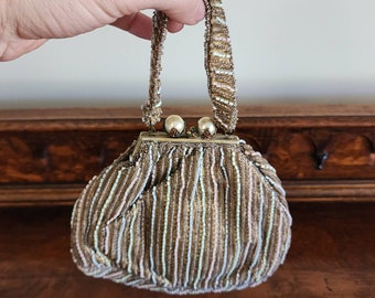 Vintage 1930s Gold and Pastel Beaded Evening Handbag