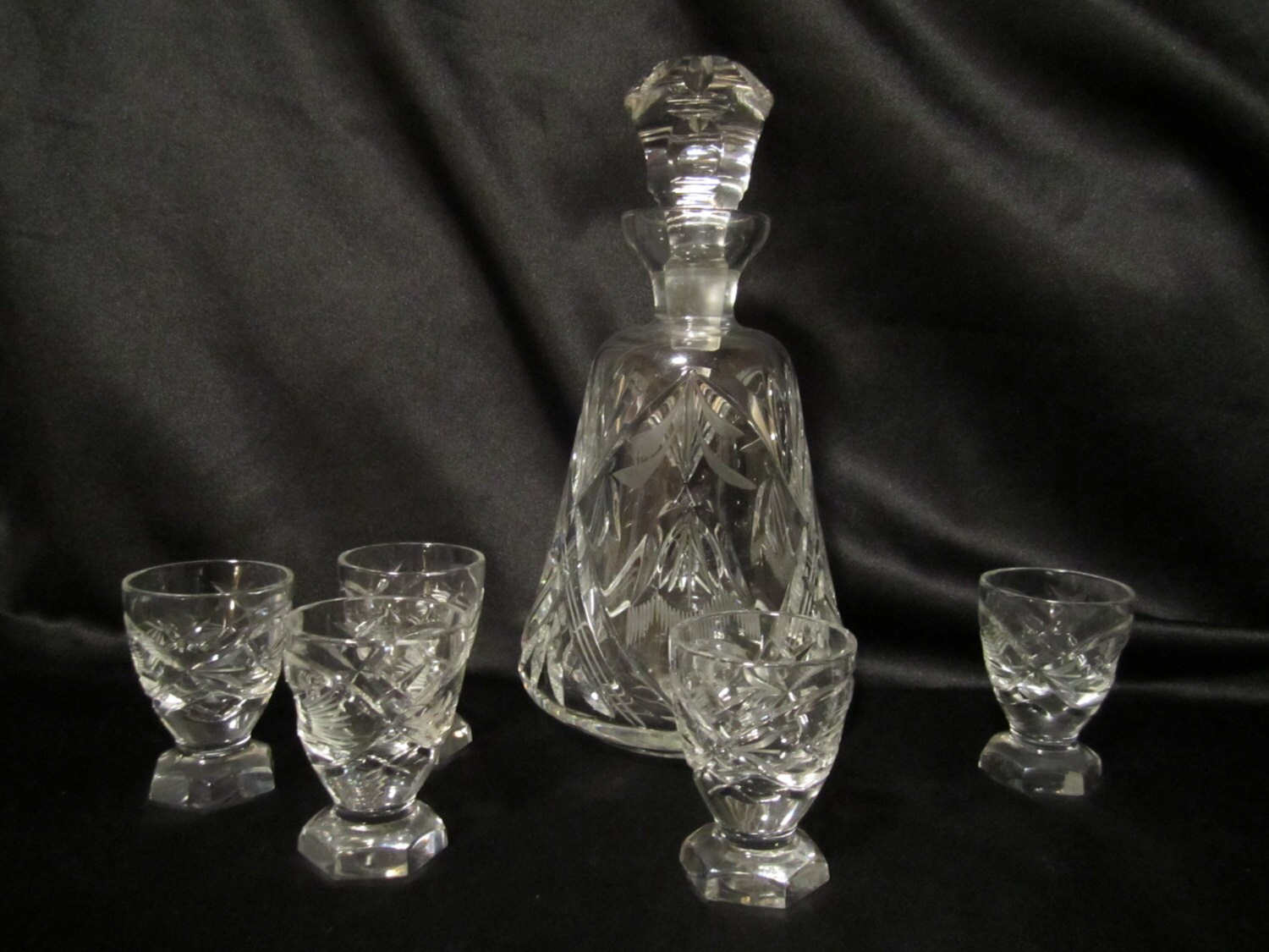 Vintage Crystal Decanter and 5 glasses Etsy