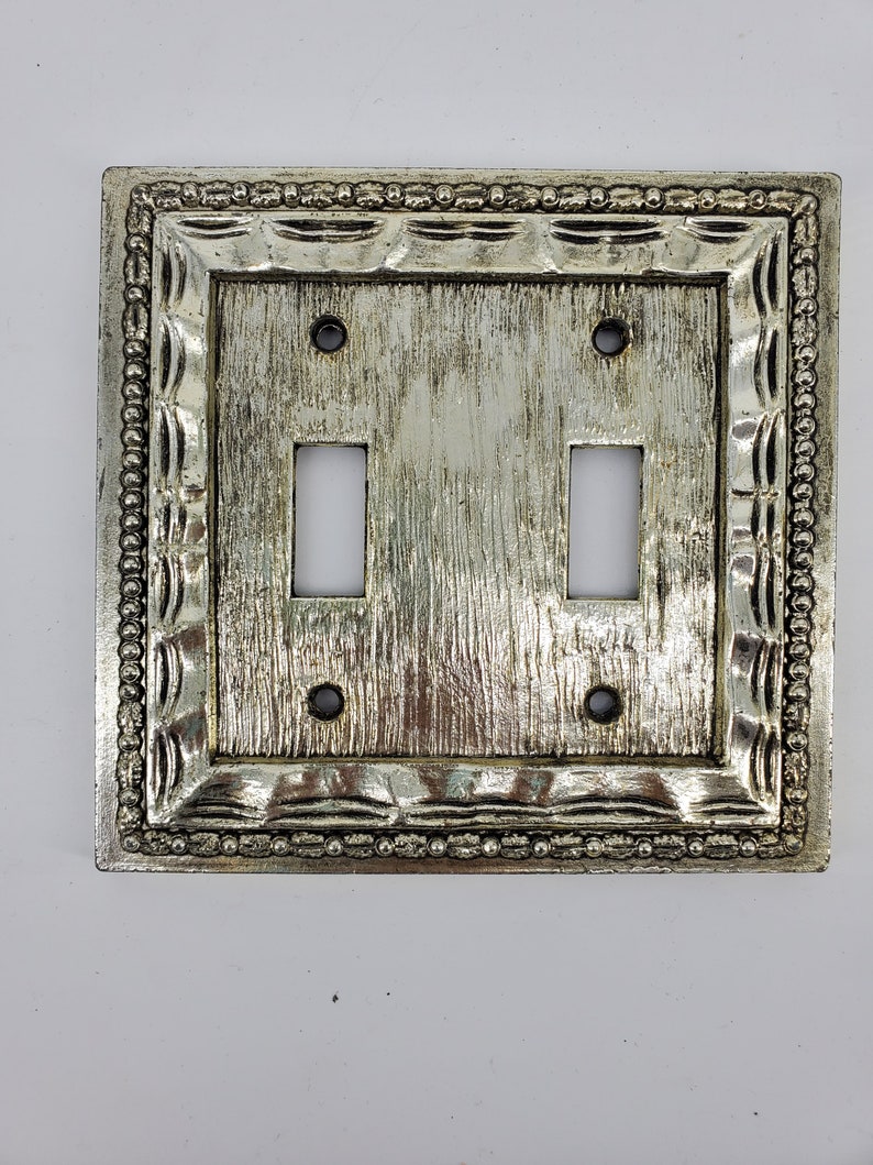 Hammered Pattern Switch cover Vintage Mid Century Brass Double Light Switch Plate Wall Cover Dilly Mfg Co