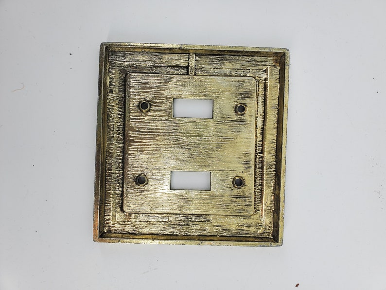 Hammered Pattern Switch cover Vintage Mid Century Brass Double Light Switch Plate Wall Cover Dilly Mfg Co