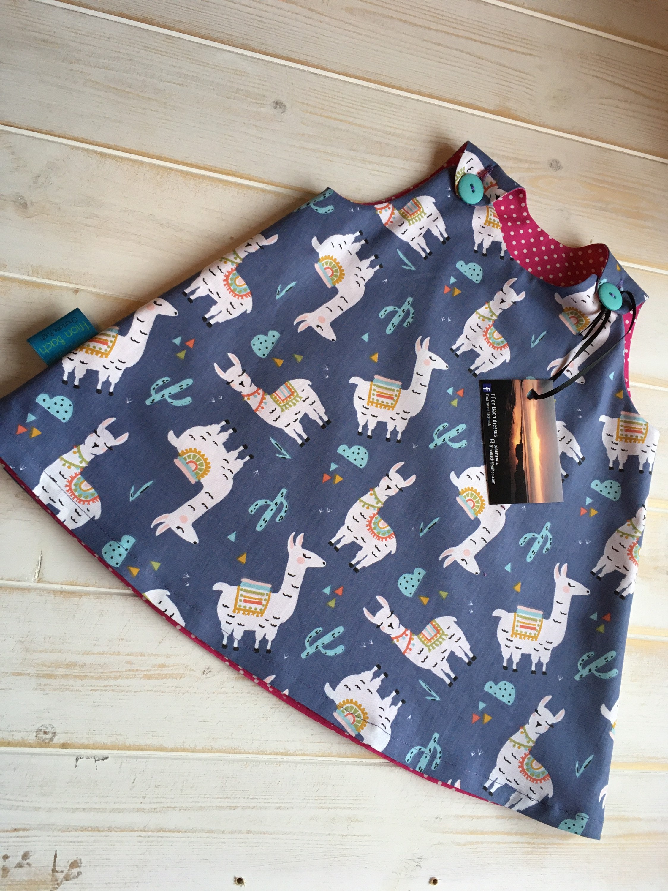 Girls reversible pinafore lama alpaca dress