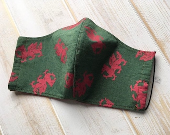 Welsh dragon face mask 3 layer Draig Goch