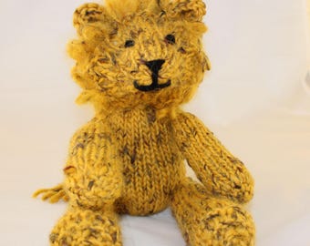 Knitting Pattern (US) for Leonard Lion - a gorgeous knitted lion.  Worked in stocking stitch with a looped mane. Knit flat or in the round.