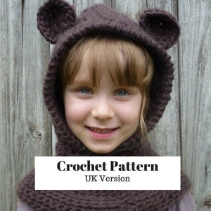 Hooded Scarf Crochet Pattern Hat Patterns Crochet Hood Pattern Hooded Cowl Animal Head Girls Crochet Bear Hat Crochet Hat Pattern Animal Hat image 1