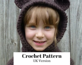 Hooded Scarf Crochet Pattern Hat Patterns Crochet Hood Pattern Hooded Cowl Animal Head Girls Crochet Bear Hat Crochet Hat Pattern Animal Hat
